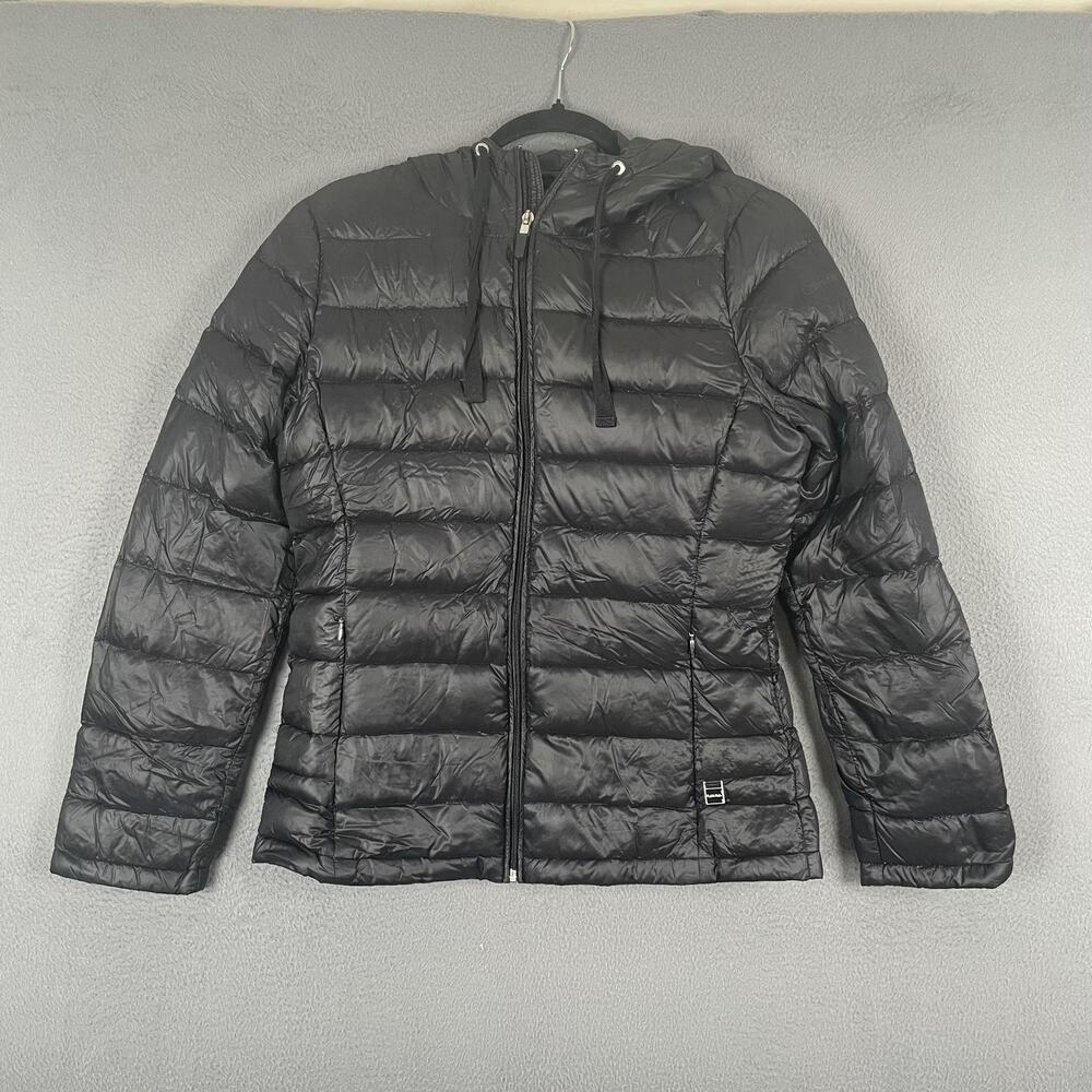 Calvin Klein Jacket Womens Small Black Packable Lightweight Down Hooded Puffer